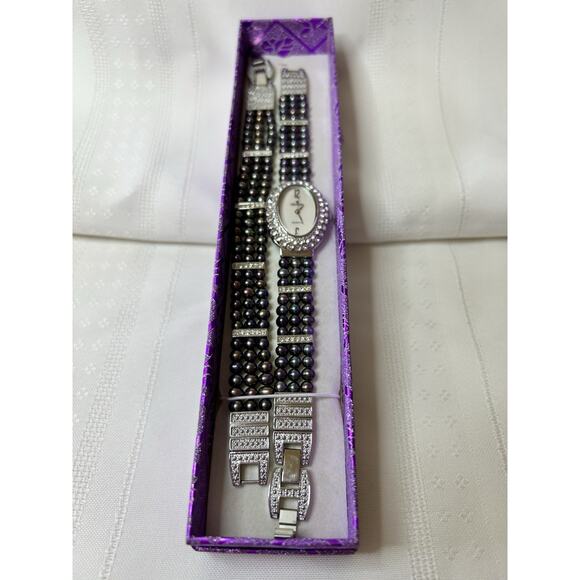 Croton Women\'s Mother of Pearl Watch & Bracelet Set Crystal Halo Tahitian Pearl main image 5